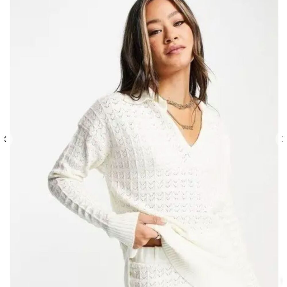 NEW TOPSHOP Women's Ivory Loose Cable Knit Sweater‎ Size 4-6 Winter Cabincore